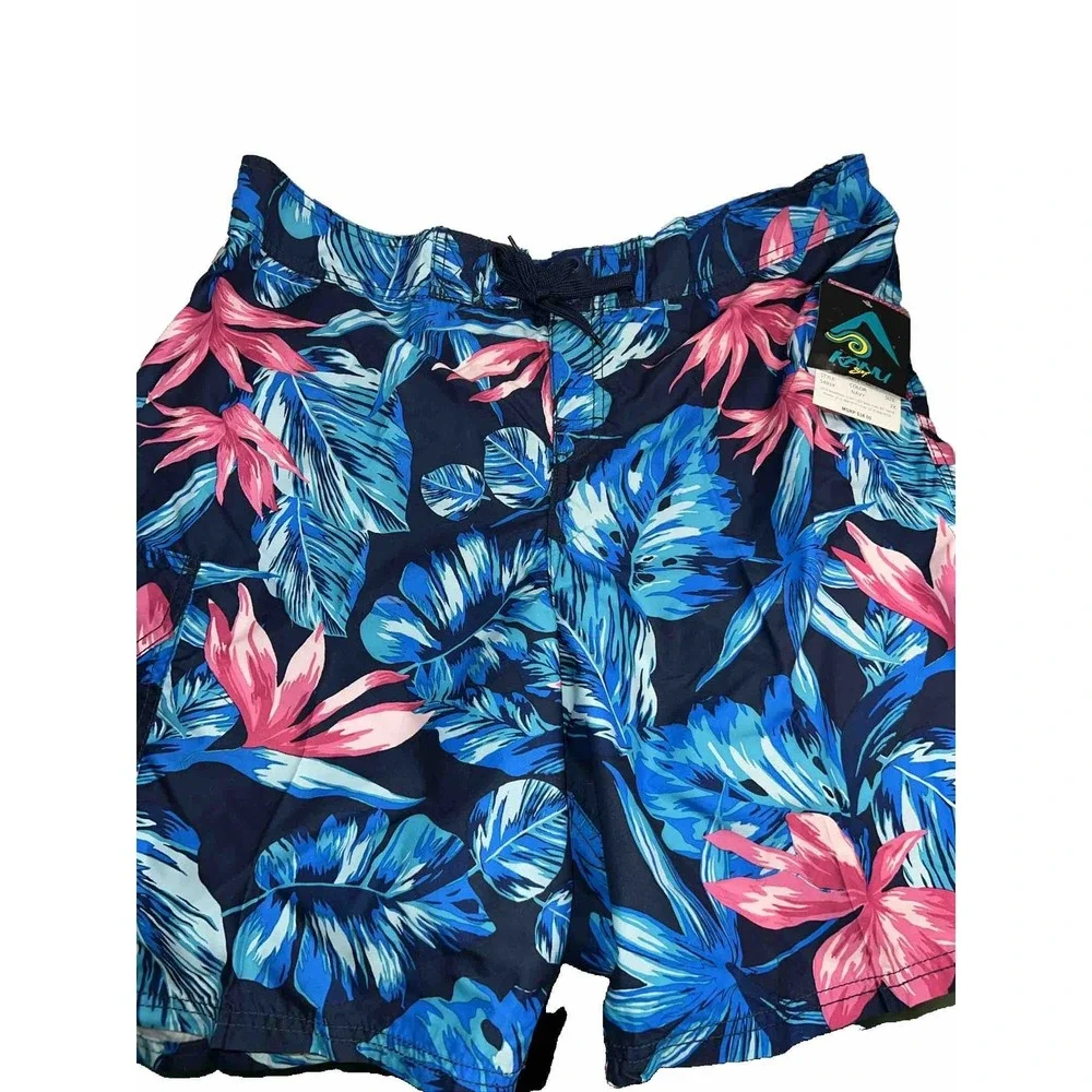 Kanu Surf navy floral print swim suit size 2X boardshorts drawstring 8